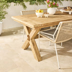 Table à manger en teck recyclé massif avec pieds croisés, finition naturelle, 320 cm