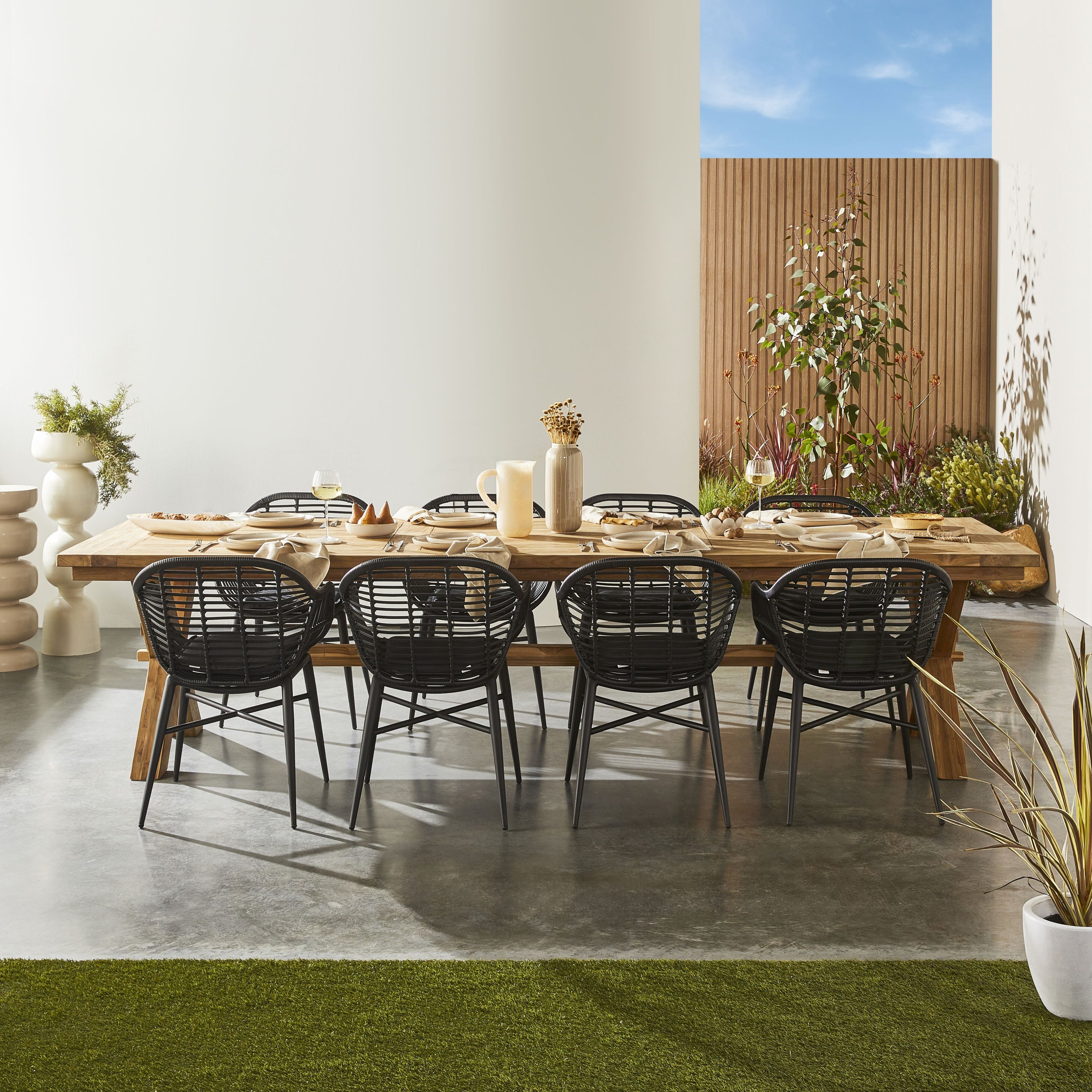 Deck Outdoor Wicker Dining Chair Matte Black