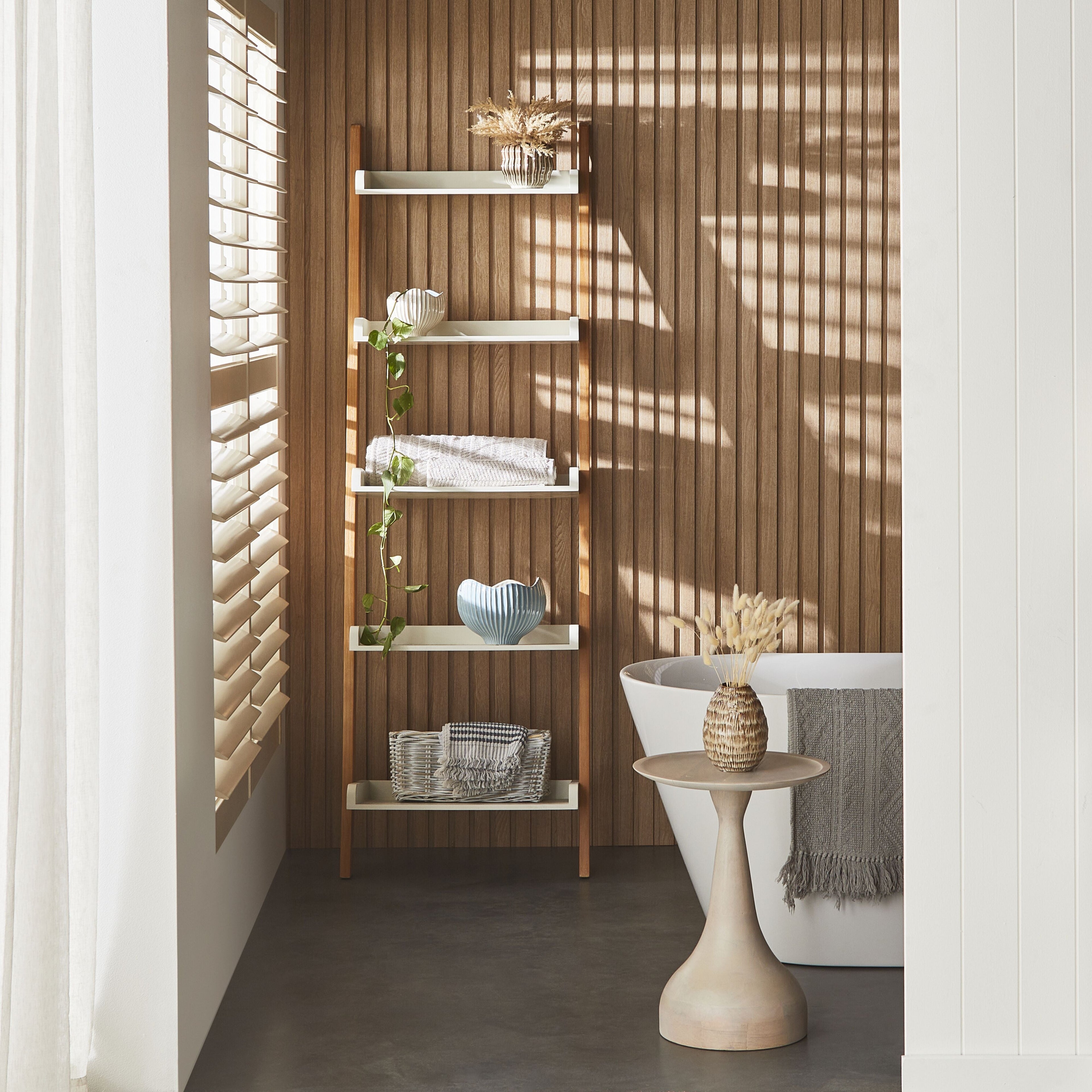 Clover Ladder Open Timber Shelving Unit White 185x60cm