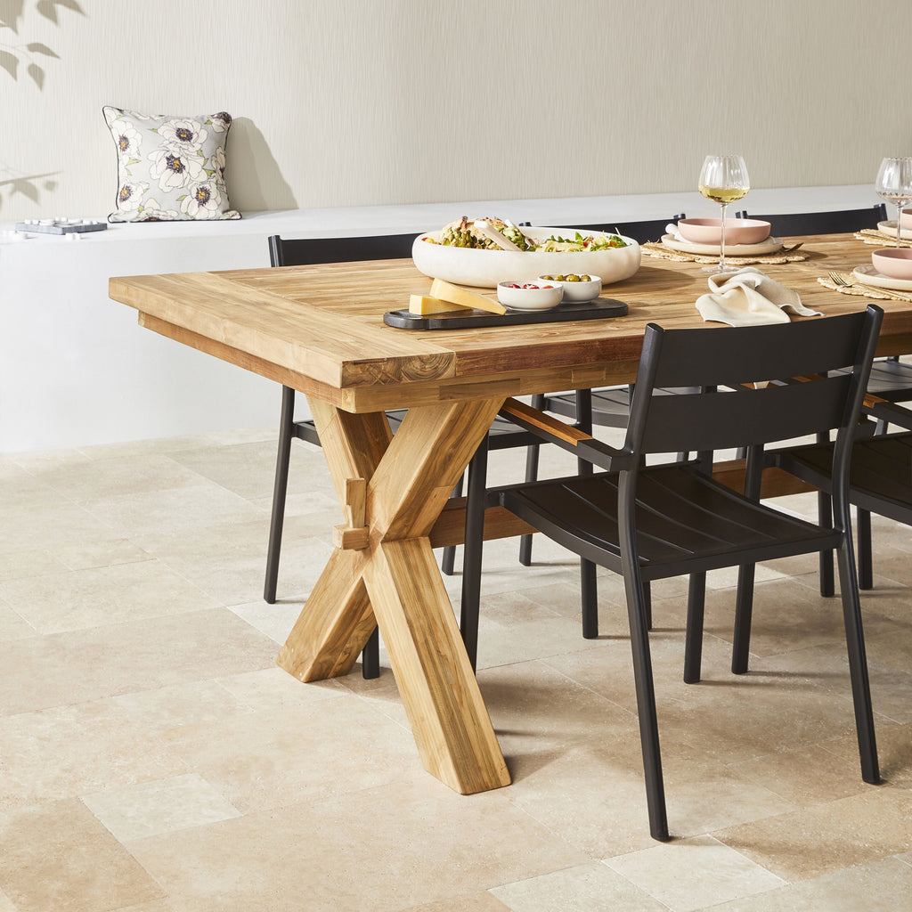 Reclaimed Teak Cross Leg Solid Timber Dining Table Natural 400cm