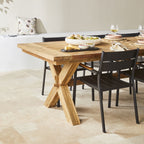 Table de salle à manger en bois massif de teck recyclé à piètement croisé naturel 400cm
