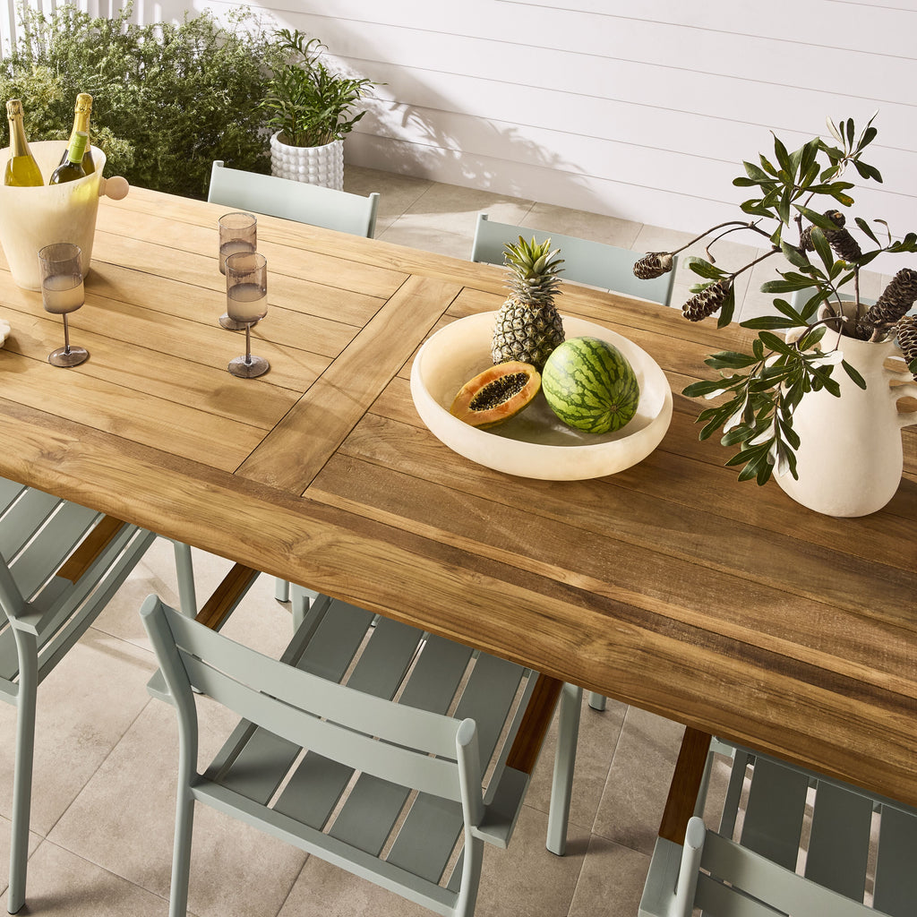 Reclaimed Teak Cross Leg Solid Timber Dining Table Natural 400cm