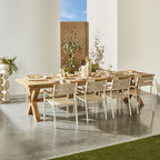 Table à manger en teck recyclé massif avec pieds croisés, finition naturelle, 320 cm