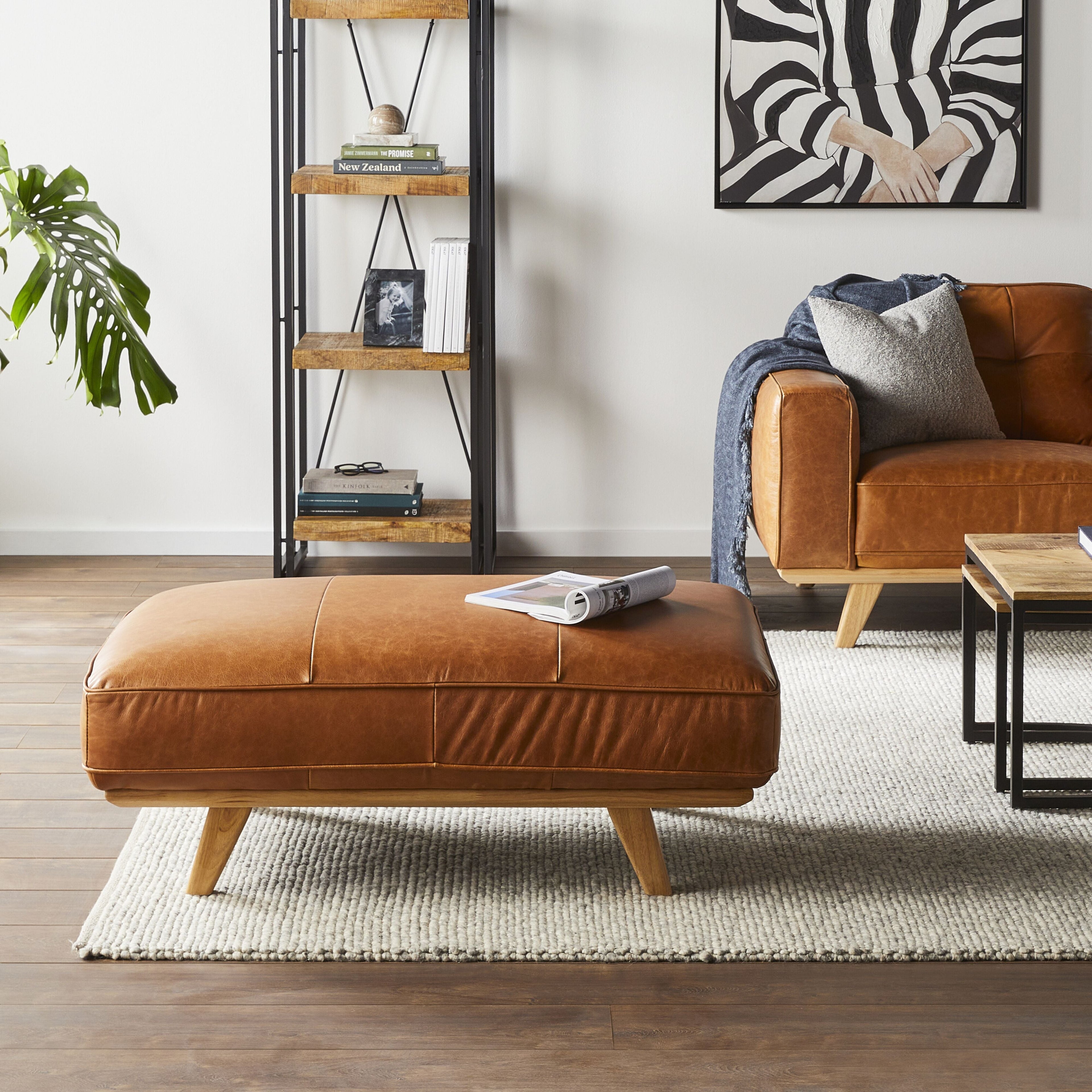 Carson Leather Ottoman Dakota Vintage Brown