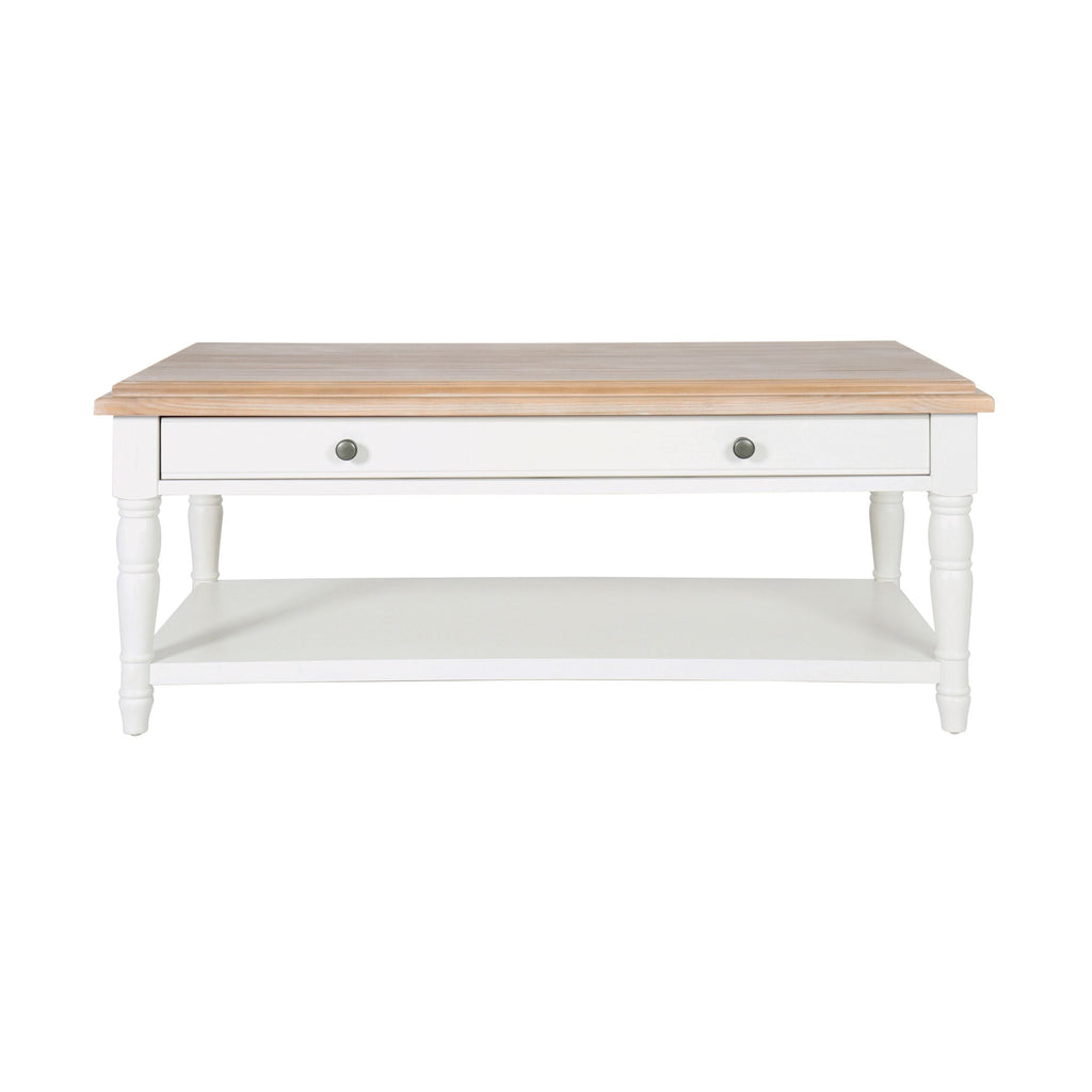 Clover 1 Drawer Solid Timber Coffee Table White Natural