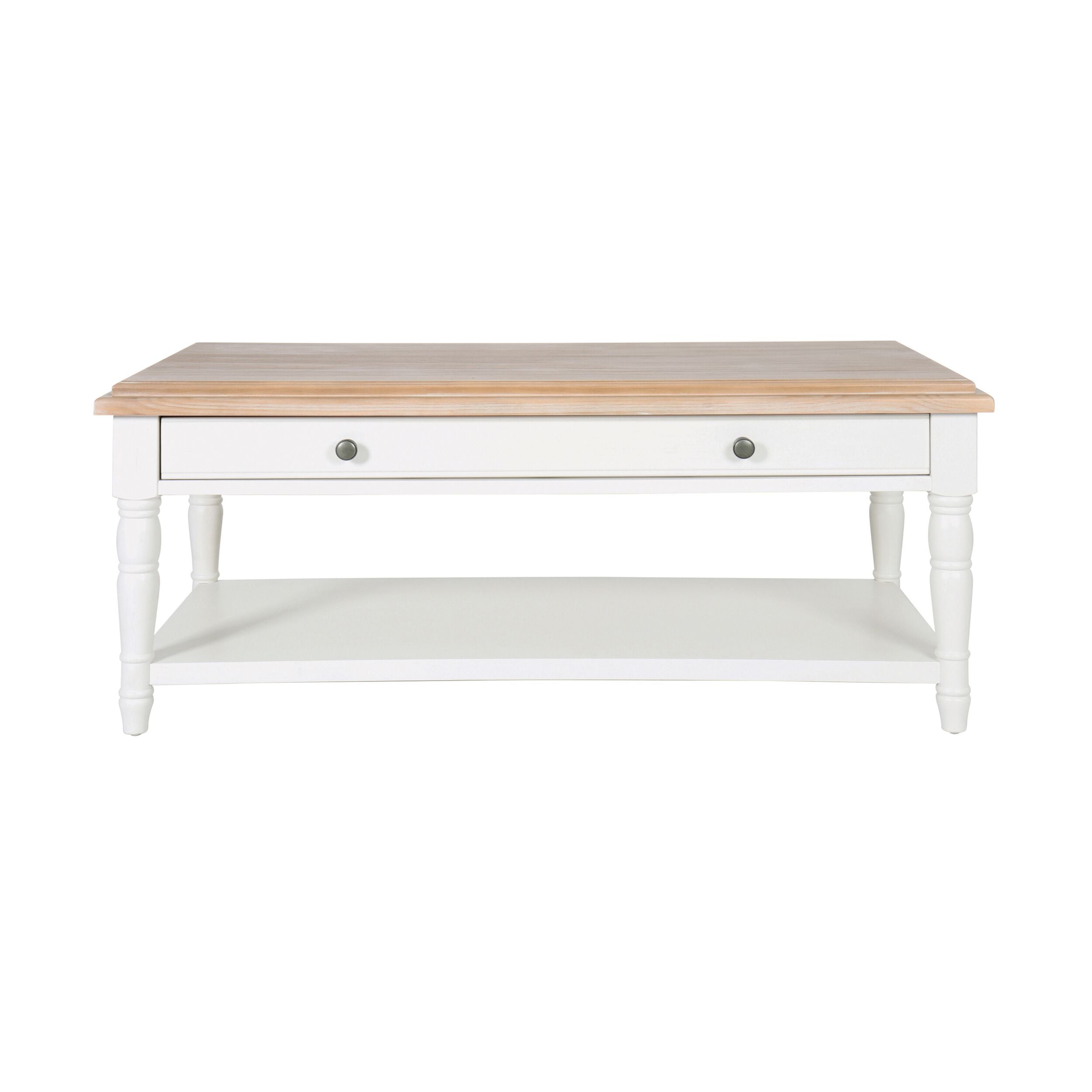 Clover 1 Drawer Solid Timber Coffee Table White Natural