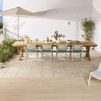 Table de salle à manger en bois massif de teck recyclé à piètement croisé naturel 400cm