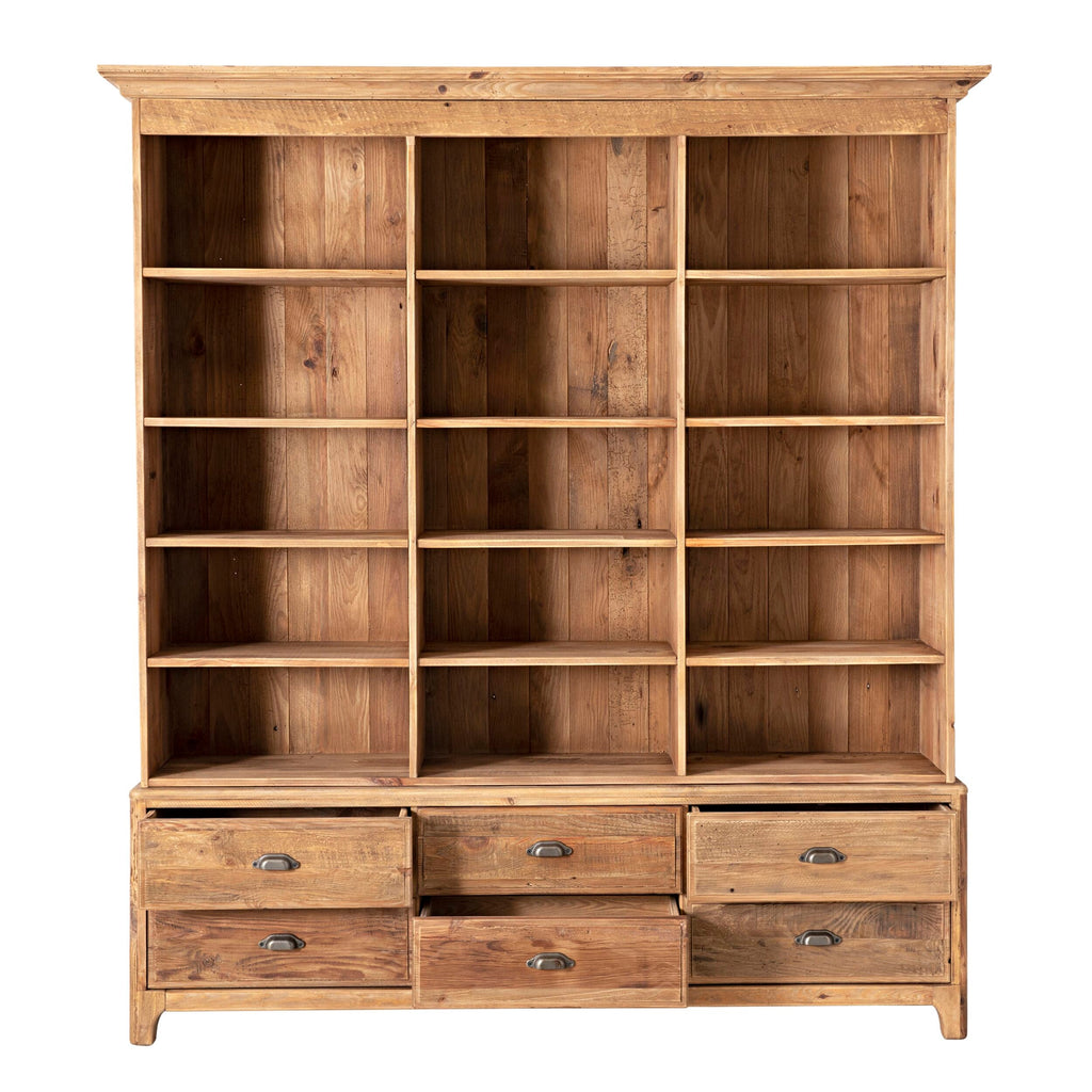Kalise Reclaimed Timber 6 Drawer Library Shelving Unit Vintage Brown