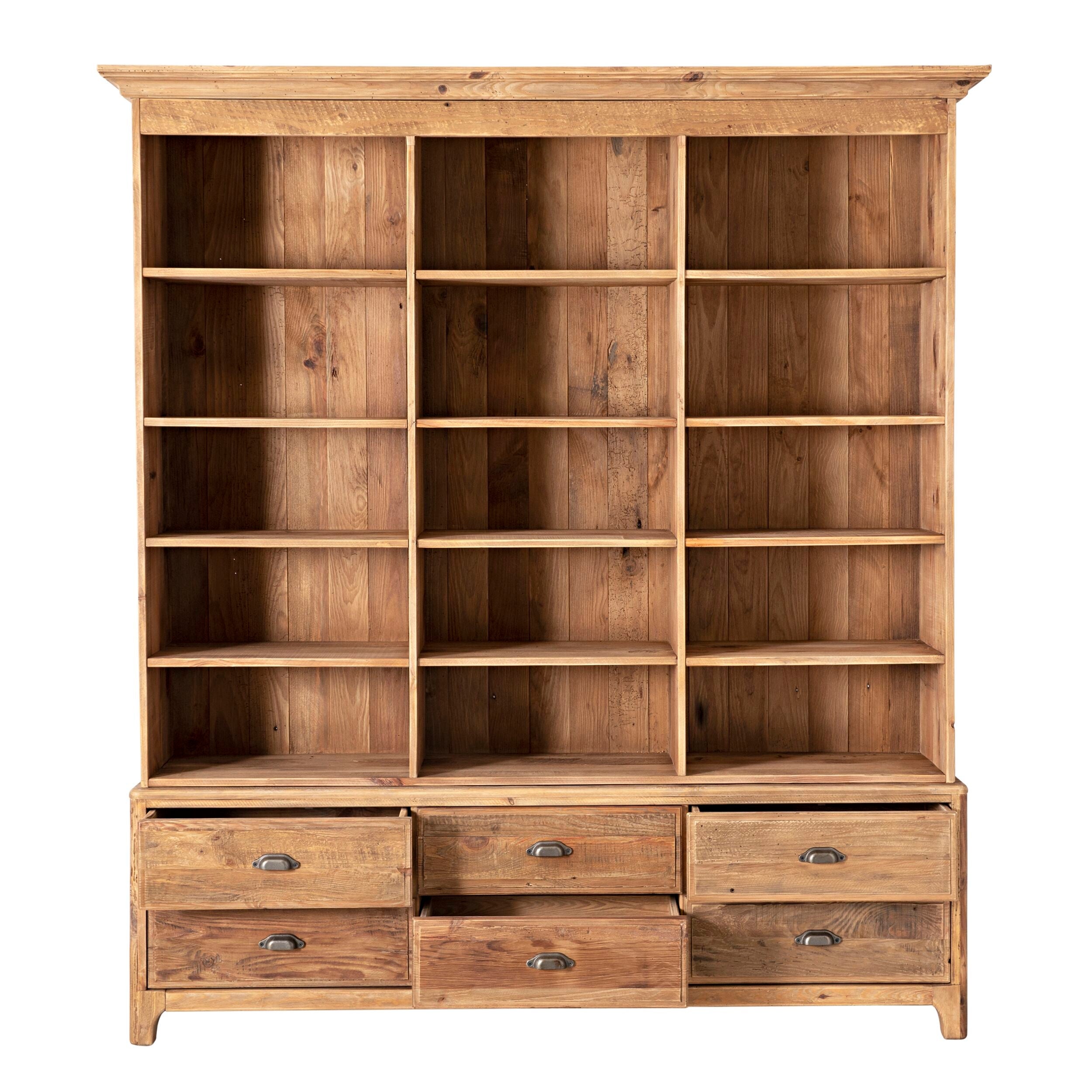 Kalise Reclaimed Timber 6 Drawer Library Shelving Unit Vintage Brown