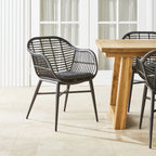 Chaise de salle à manger d'extérieur en osier mat noir Deck