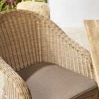 Chaise de salle à manger d'extérieur en osier Verdun avec coussin naturel