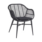 Chaise de salle à manger d'extérieur en osier mat noir Deck