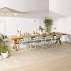 Table de salle à manger en bois massif de teck recyclé à piètement croisé naturel 400cm