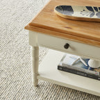 Table Basse Clover 1 Tiroir en Bois Massif Blanc Naturel
