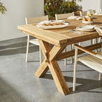 Table à manger en teck recyclé massif avec pieds croisés, finition naturelle, 320 cm