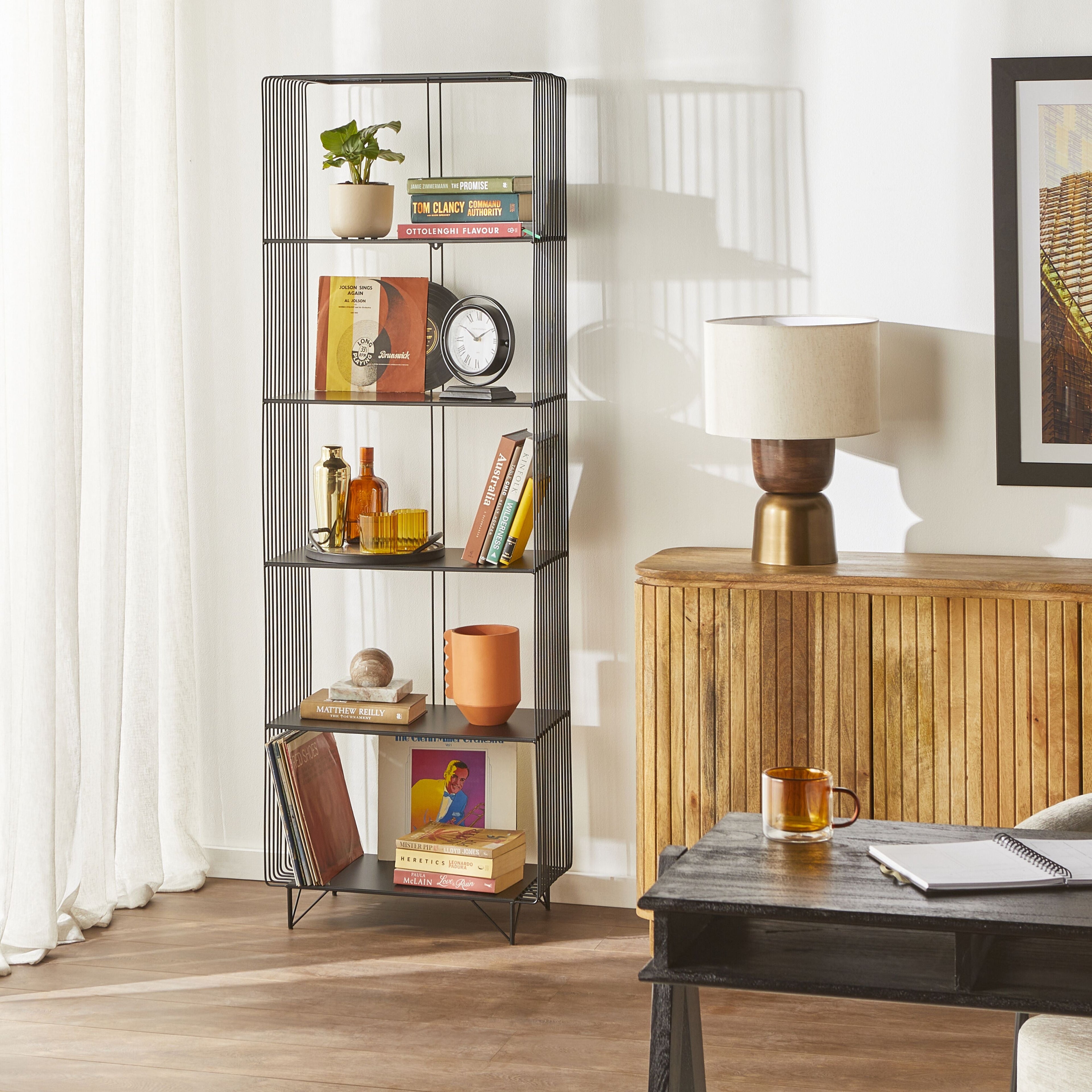 Hendrix 5 Tier Open Timber Tall Shelving Unit Natural 182.5x60cm