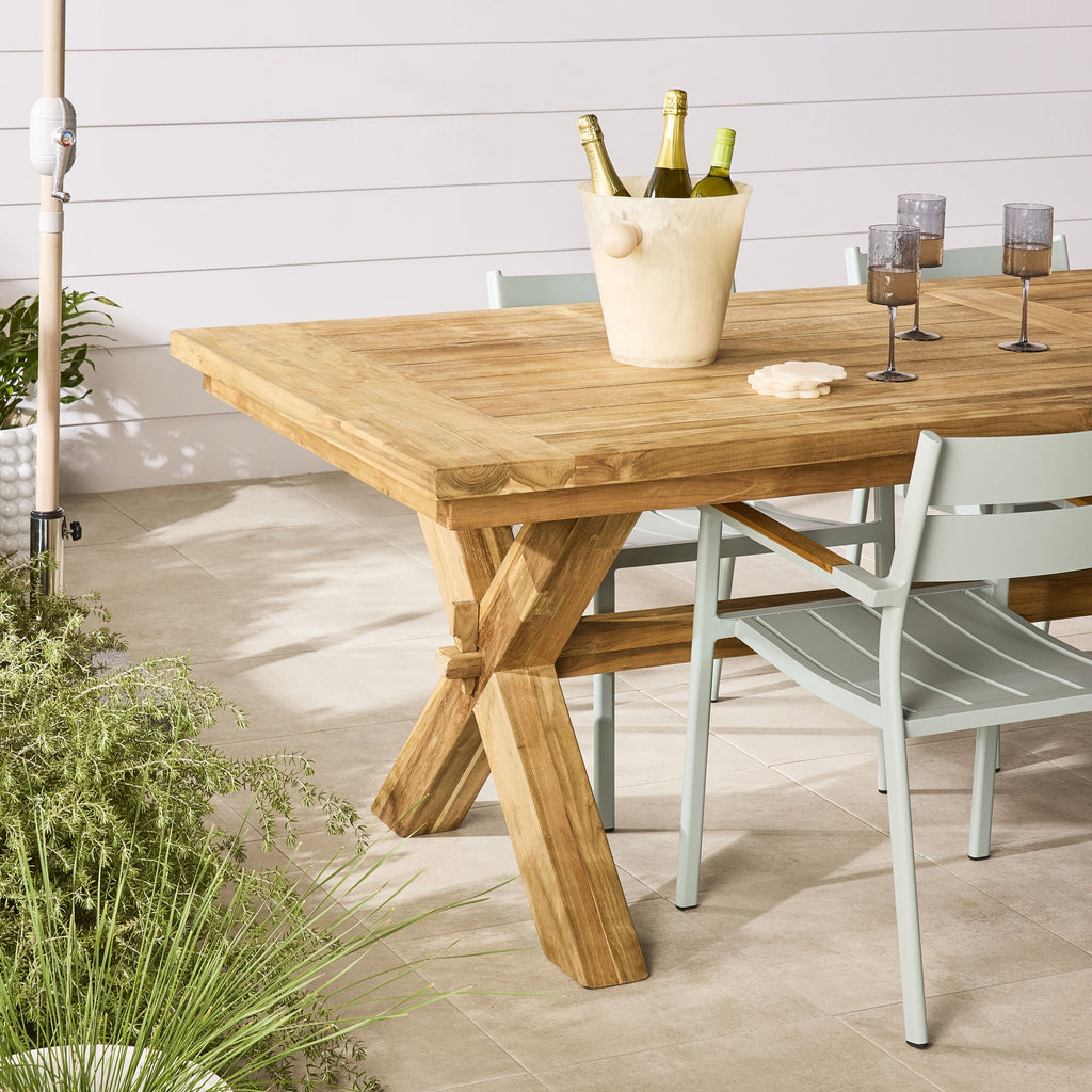 Reclaimed Teak Cross Leg Solid Timber Dining Table Natural 400cm