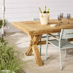 Table de salle à manger en bois massif de teck recyclé à piètement croisé naturel 400cm