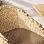 Chaise de salle à manger d'extérieur en osier Verdun avec coussin naturel