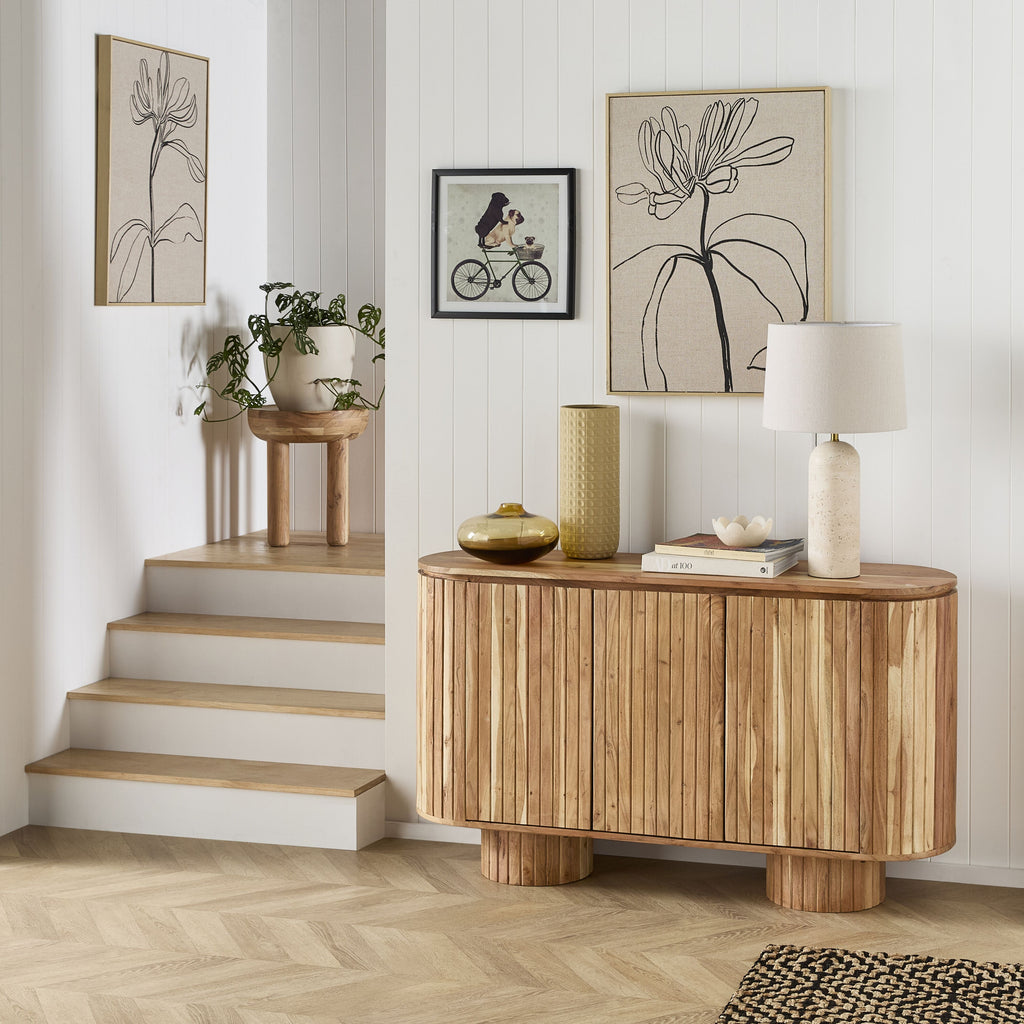 Kade Acacia Wood 3-Door Sideboard | 140cm | Vertical Ribbing | Modern Storage