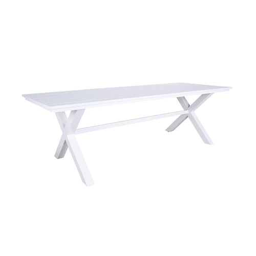 Table à manger d'extérieur Blake en aluminium, blanc brillant, 240 cm
