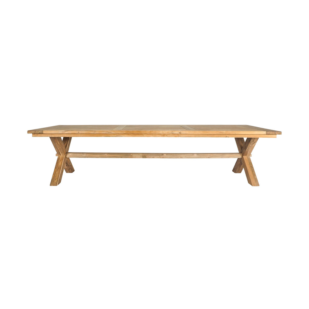 Reclaimed Teak Cross Leg Solid Timber Dining Table Natural 320cm
