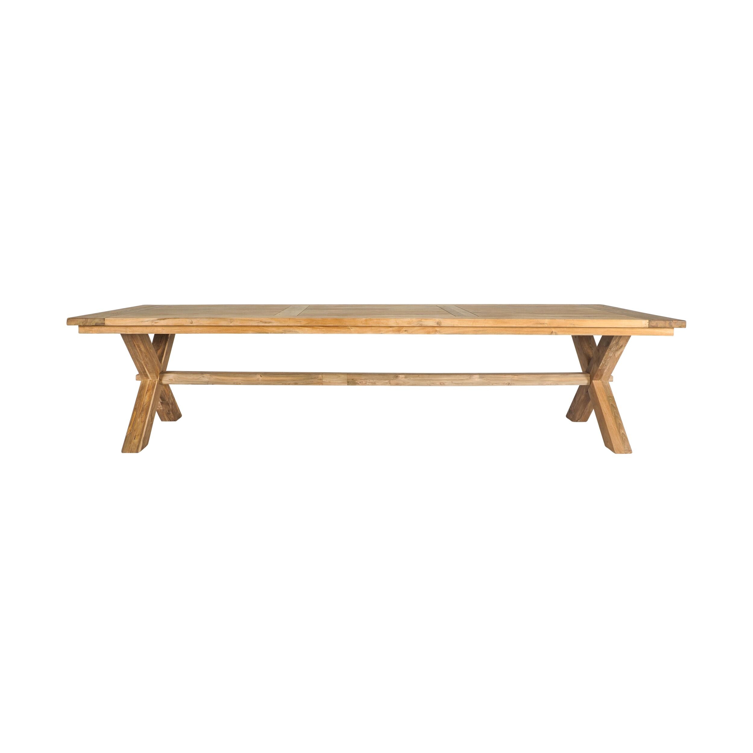Reclaimed Teak Cross Leg Solid Timber Dining Table Natural 320cm
