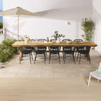 Table de salle à manger en bois massif de teck recyclé à piètement croisé naturel 400cm