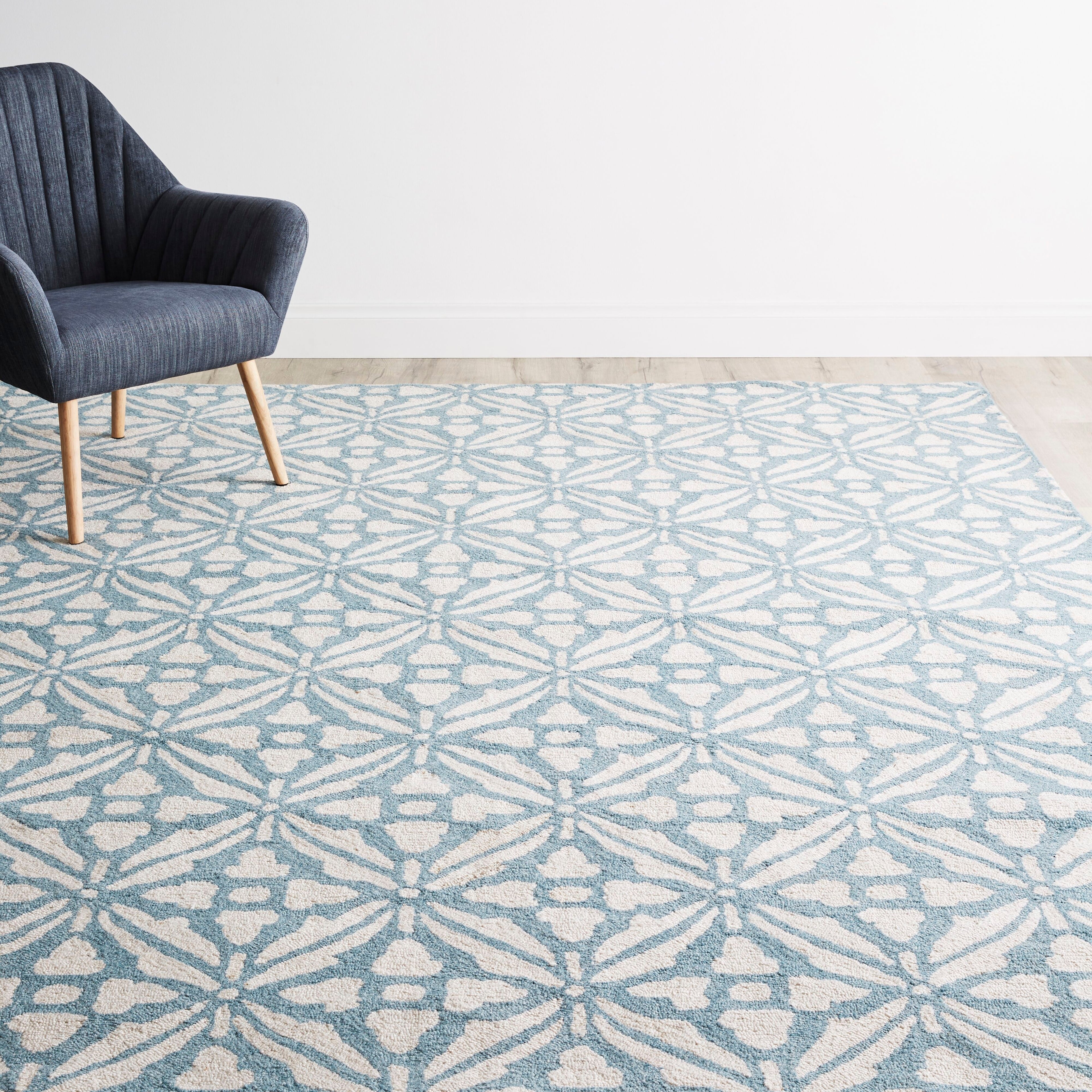 Casablanca Tile Hand Tufted Wool Blend Duckegg Rug 240x300cm