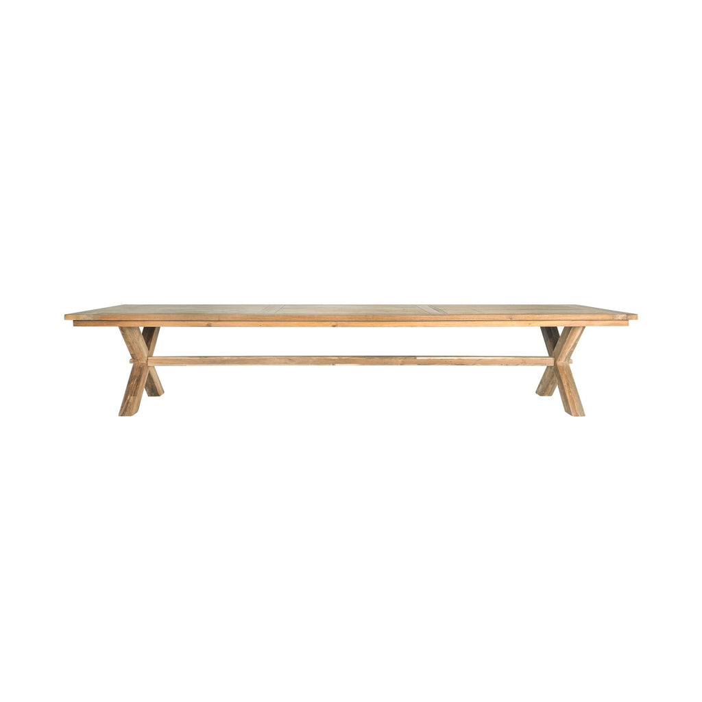 Reclaimed Teak Cross Leg Solid Timber Dining Table Natural 400cm