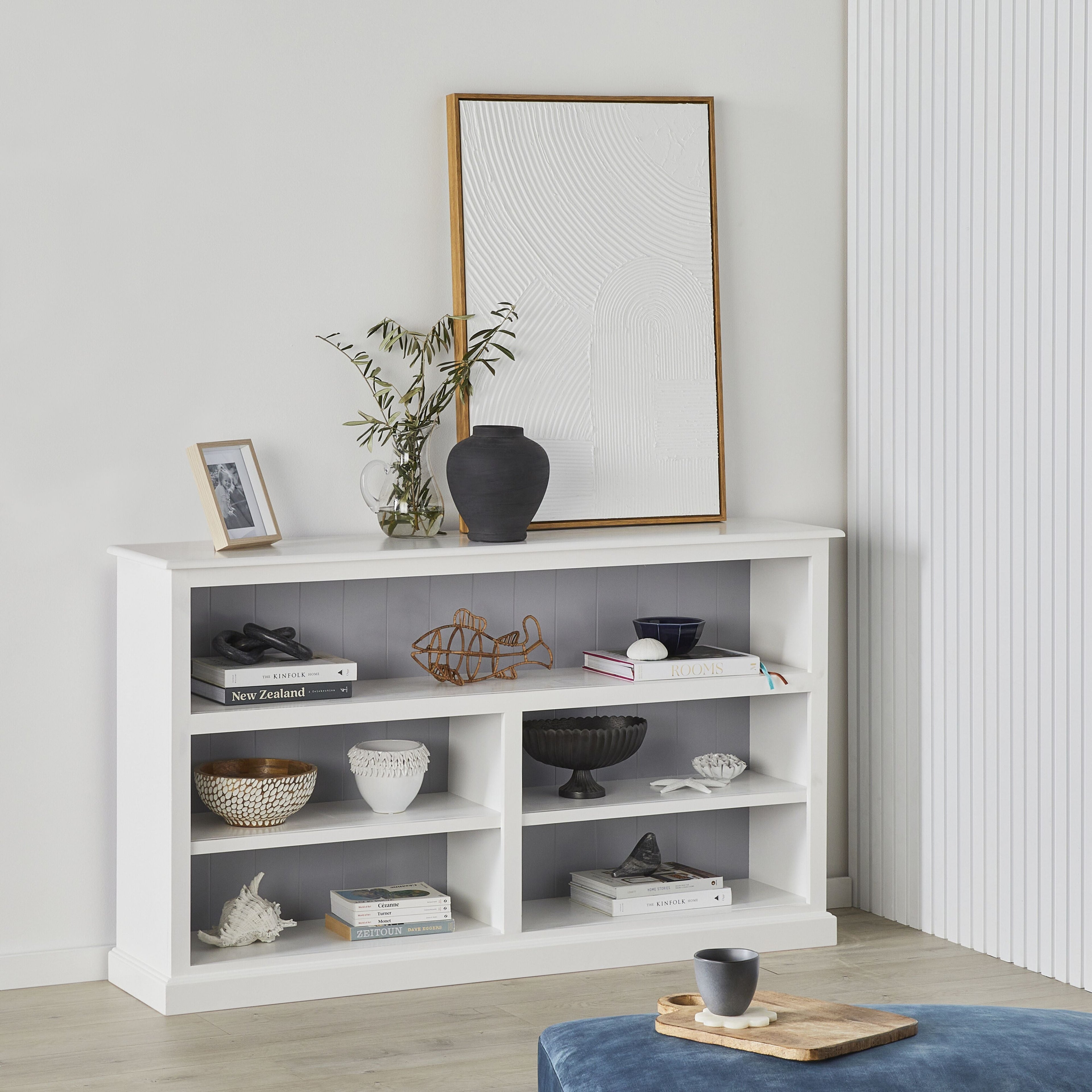 Armand Hamptons Timber Lowline Bookcase White 90x155cm