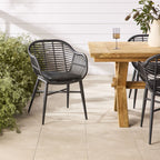 Chaise de salle à manger d'extérieur en osier mat noir Deck