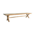 Table de salle à manger en bois massif de teck recyclé à piètement croisé naturel 400cm