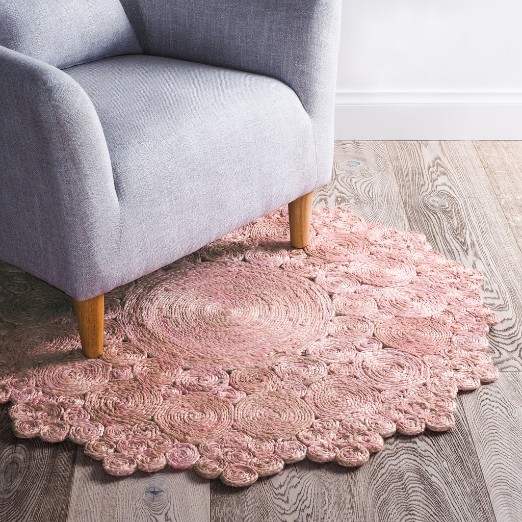 Cochin Blush Hand Stitched Pink Round Rug 120cm