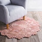 Tapis rond rose Cochin Blush cousu main 120 cm