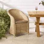 Chaise de salle à manger d'extérieur en osier Verdun avec coussin naturel