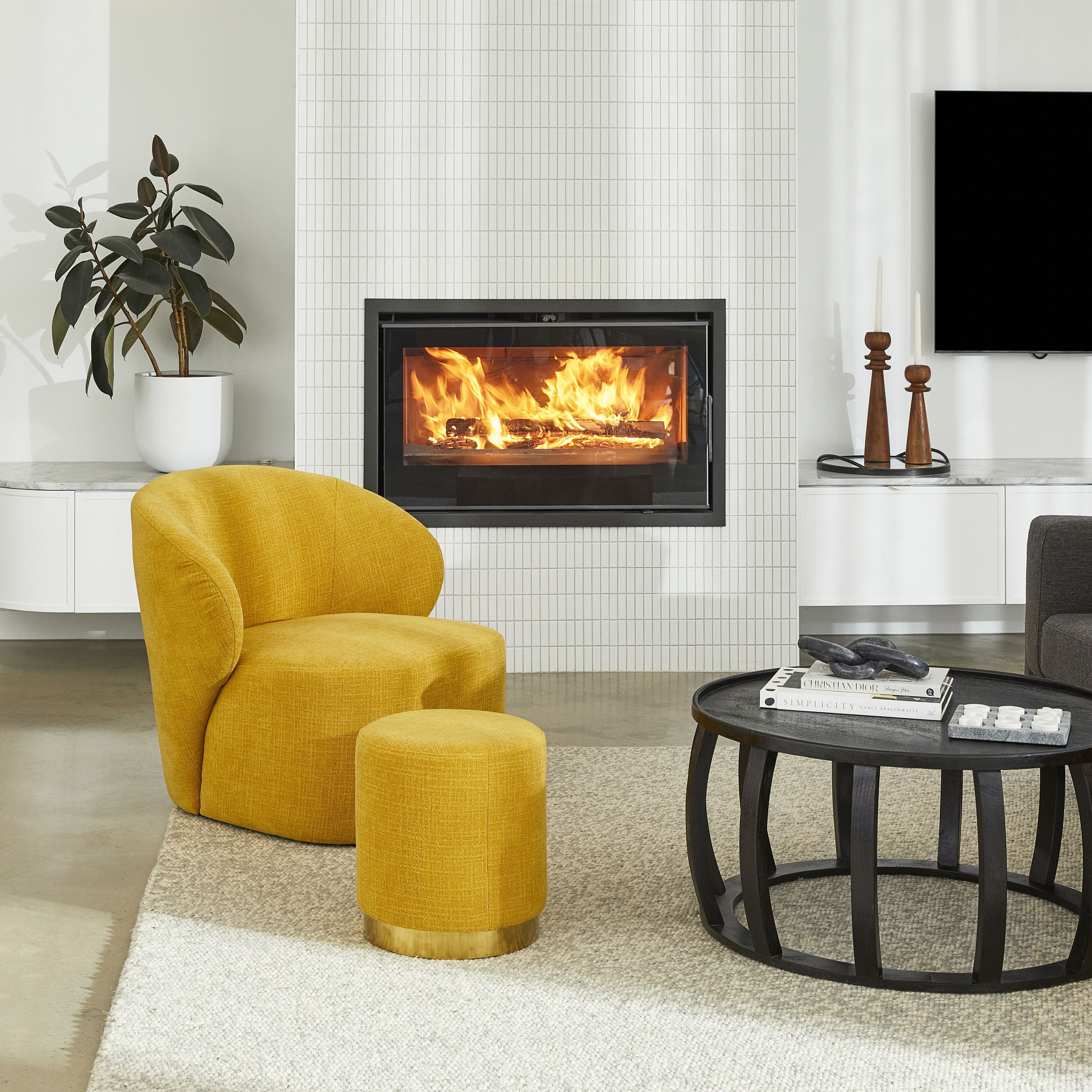 Edie Round Ottoman Solace Mustard
