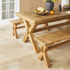 Table à manger en teck recyclé à piètement croisé, bois massif, naturel, 260 cm