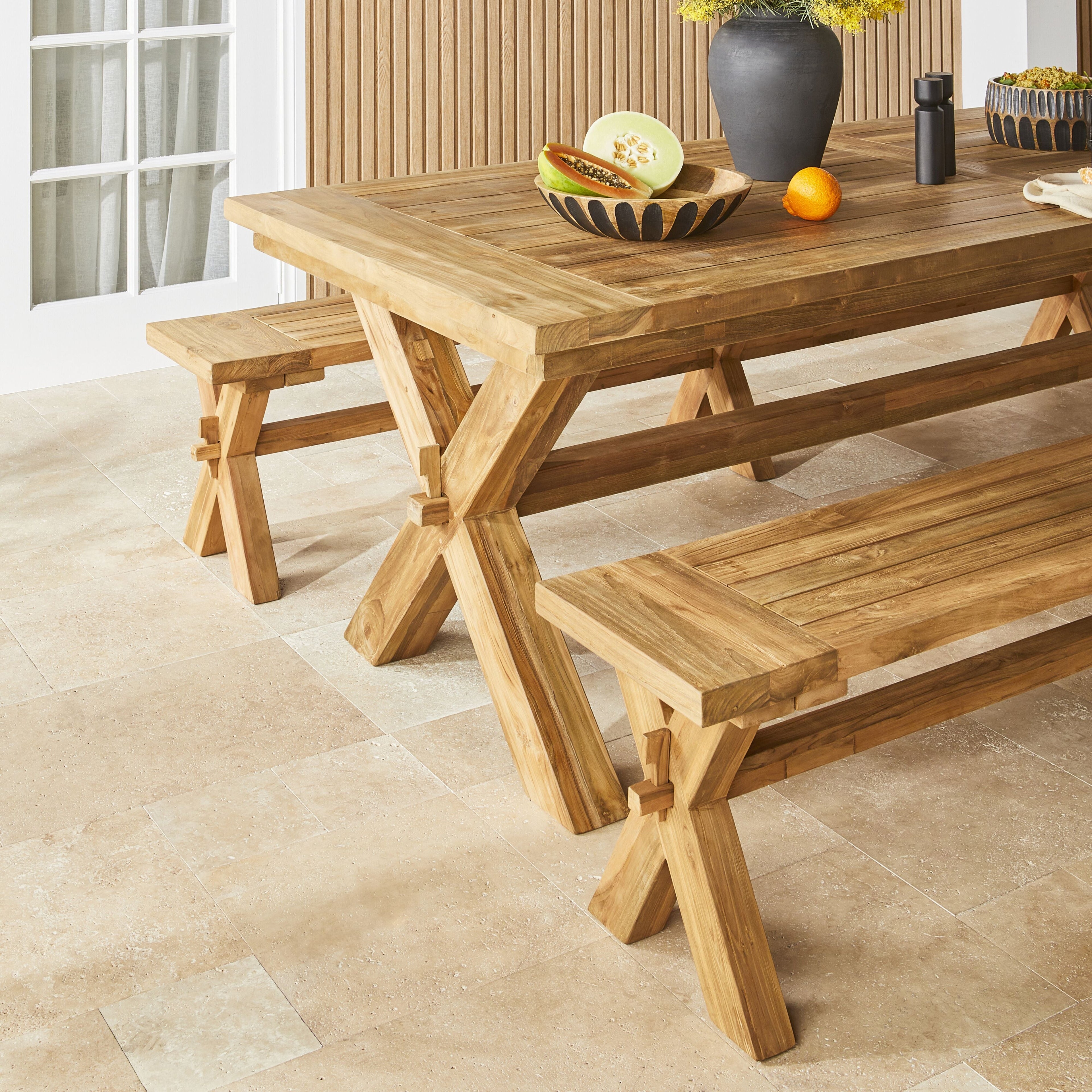 Reclaimed Teak Cross Leg Solid Timber Dining Table Natural 260cm