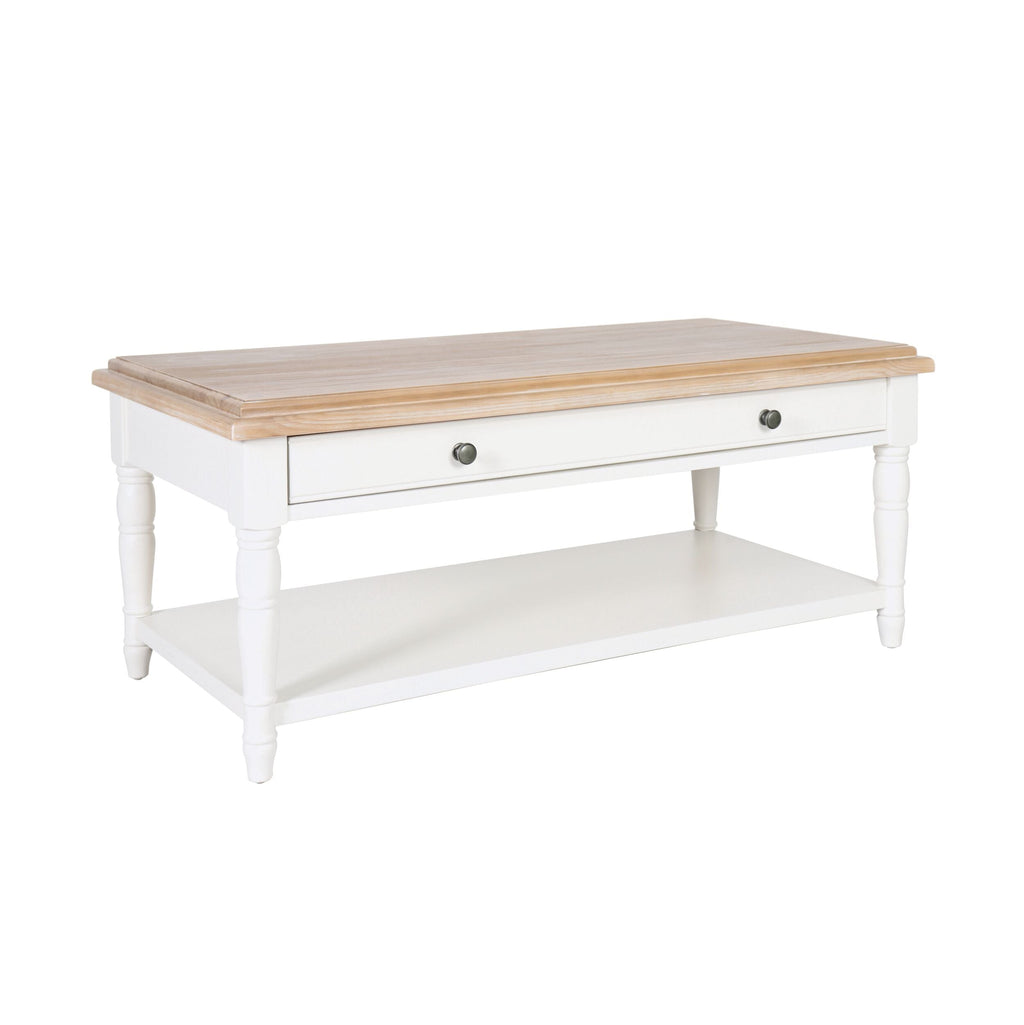 Clover 1 Drawer Solid Timber Coffee Table White Natural