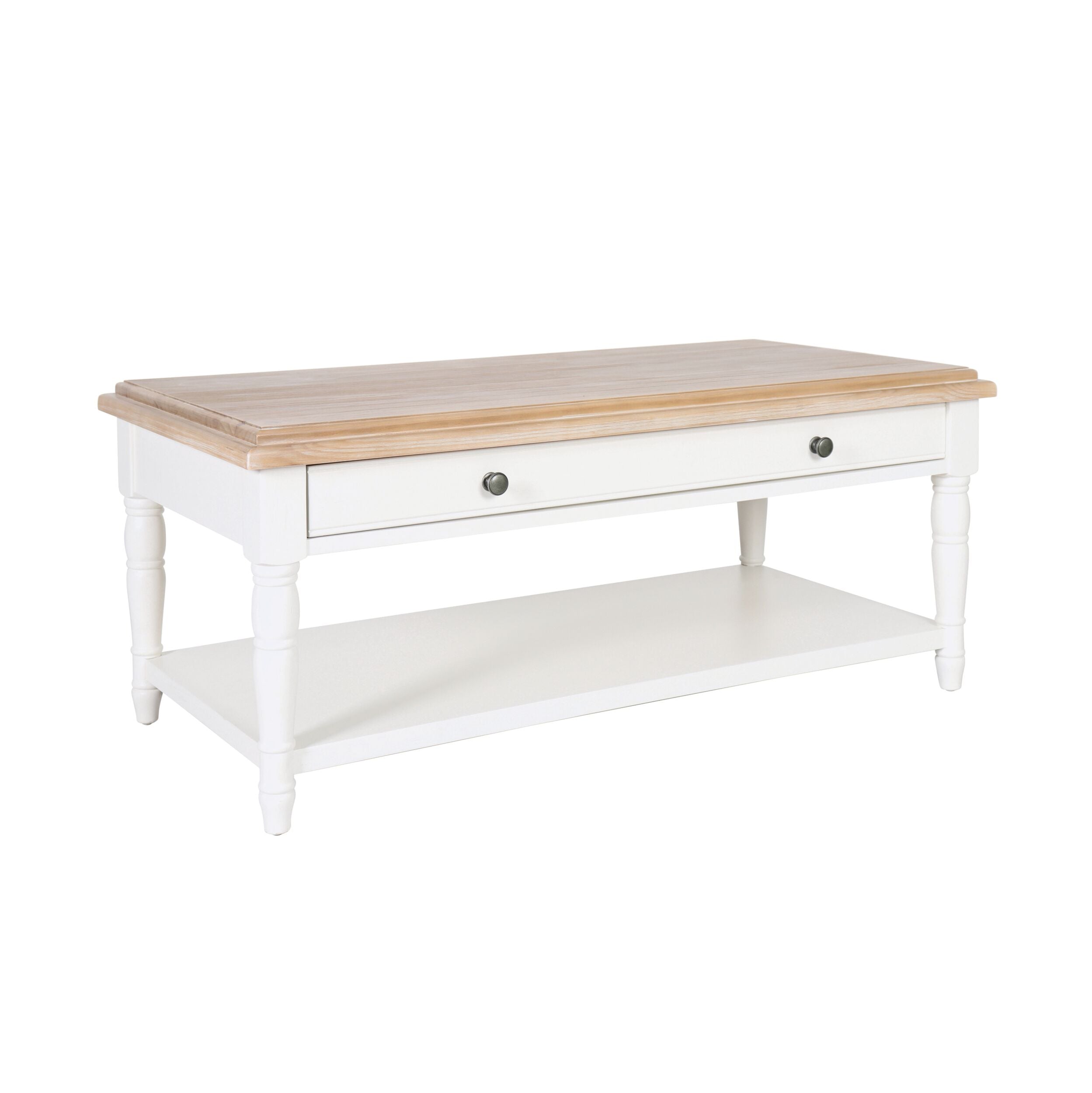 Clover 1 Drawer Solid Timber Coffee Table White Natural