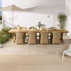 Table de salle à manger en bois massif de teck recyclé à piètement croisé naturel 400cm