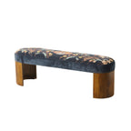 Banc Freya brodé en velours bleu foncé