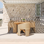 Table de salle à manger en bois massif de teck recyclé à piètement croisé naturel 400cm
