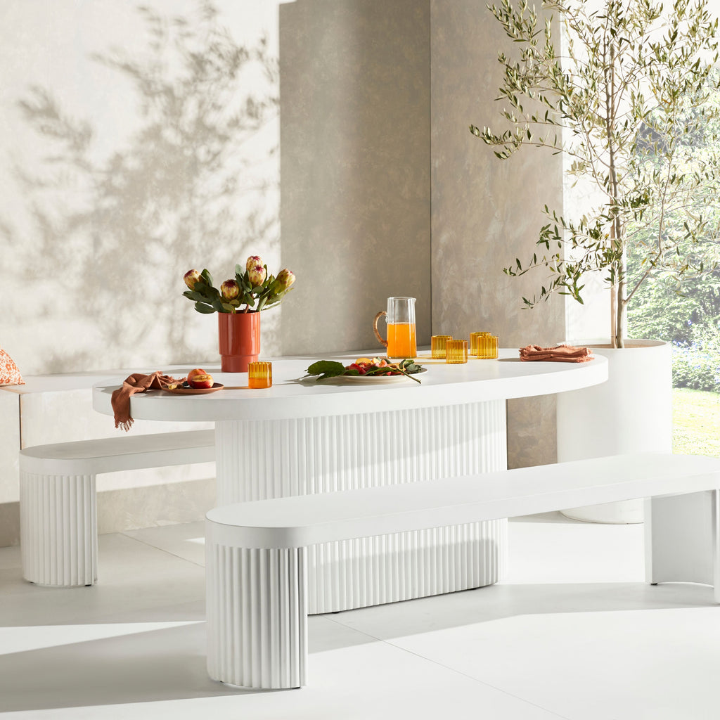 Ripple Curved Aluminium Outdoor Dining Table White 6 Seater