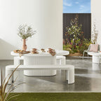 Table à manger d'extérieur Ripple en aluminium courbé blanc 6 places