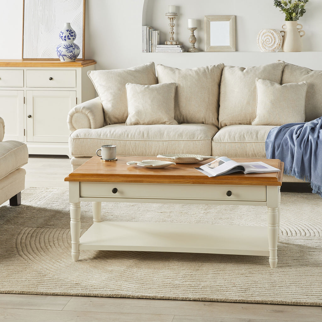 Clover 1 Drawer Solid Timber Coffee Table White Natural