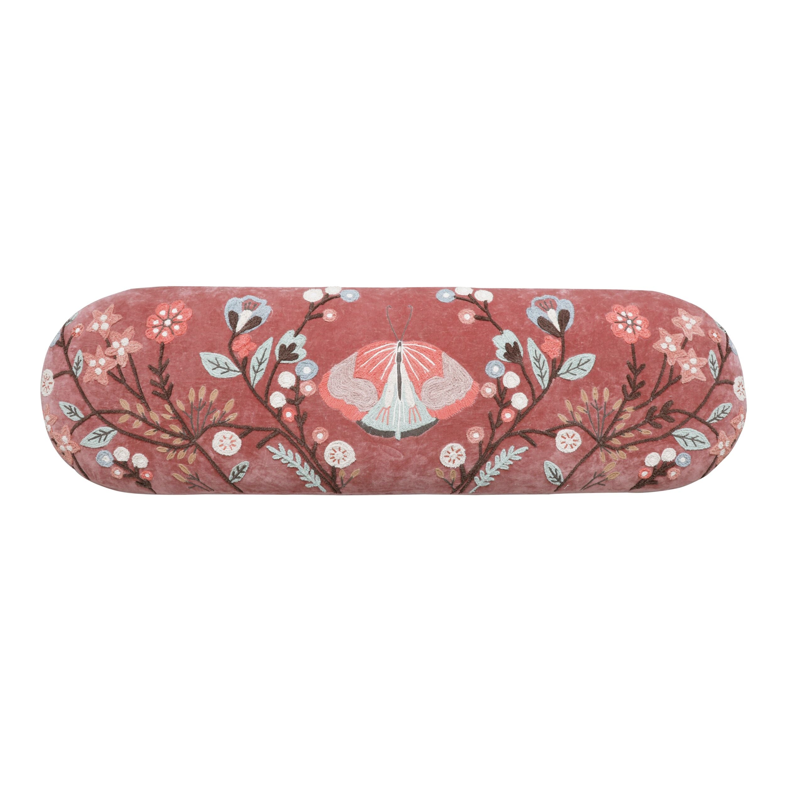 Freya Embroidered Bench Rose Pink Velvet