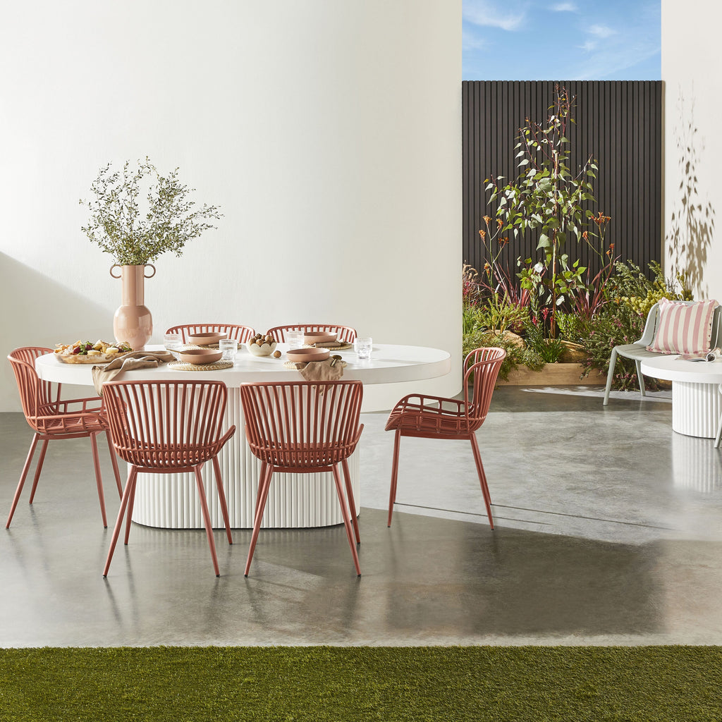 Ripple Curved Aluminium Outdoor Dining Table White 6 Seater