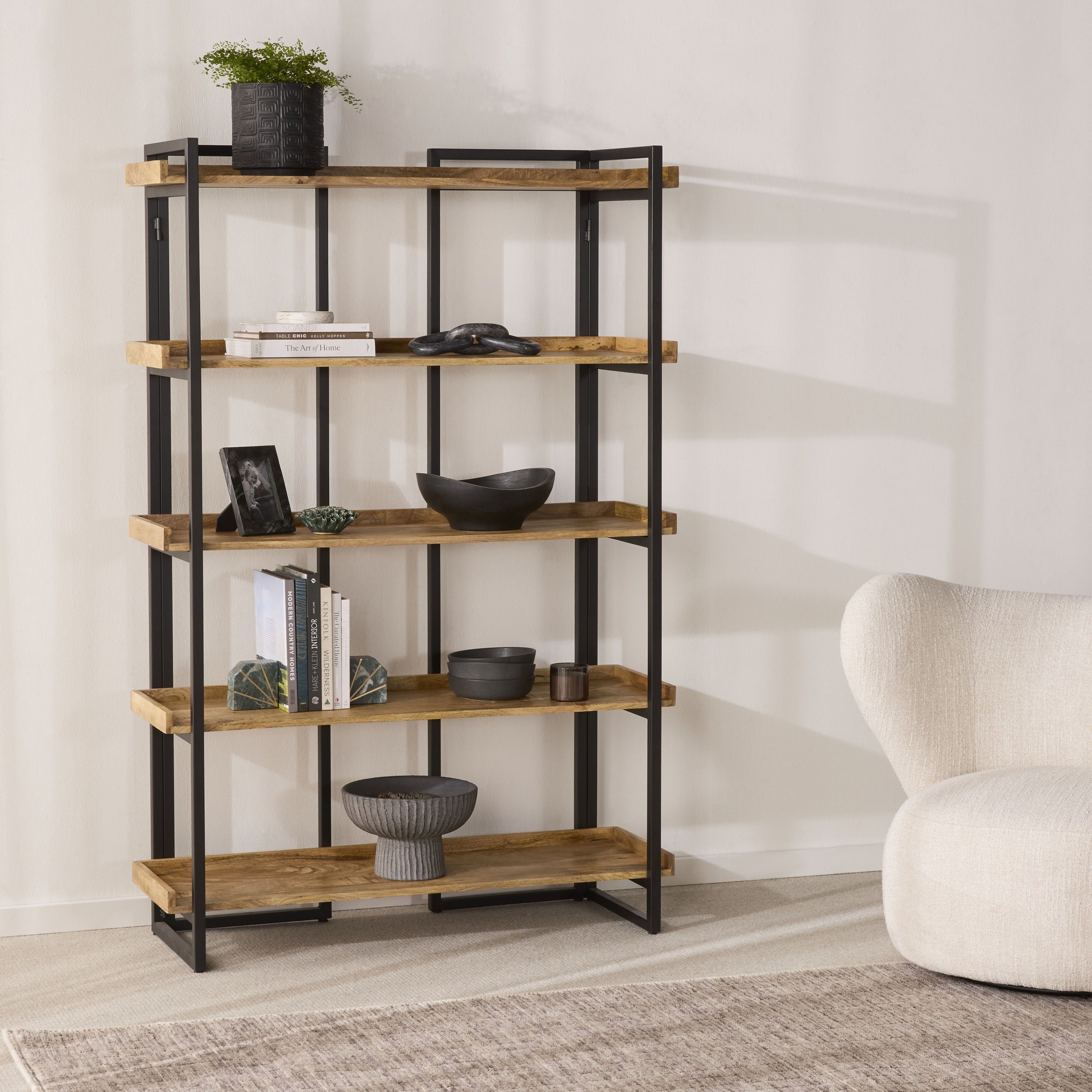Emery Industrial Open Metal Tall Shelving Unit Black 180x120cm